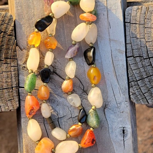 Vintage heavy and chunky semiprecious stones including quartz amethyst necklace - Picture 4 of 16